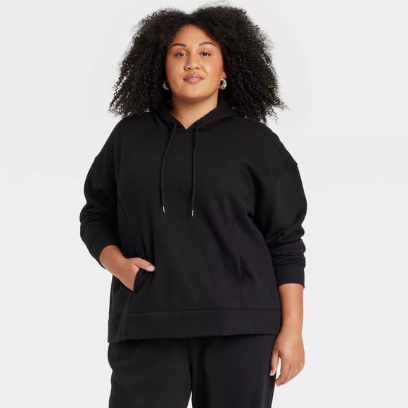 Ava & Viv Women's Leisure Ribbed Cuff Hooded Pullover Sweatshirt Black Size 2X - Picture 1 of 6